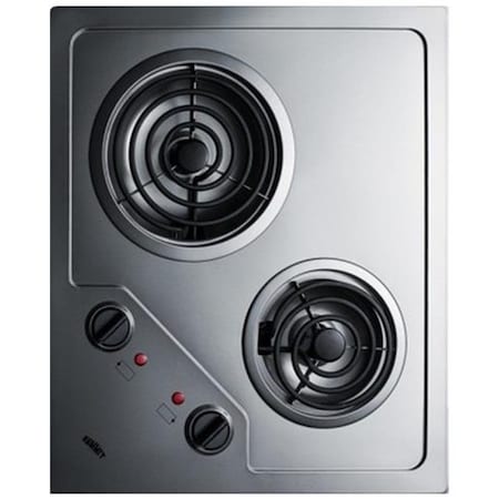 Summit Appliance Summit Appliance CR2B224S 230 V Stainless Steel 2 Burner Cooktop with Coil Elements CR2B224S